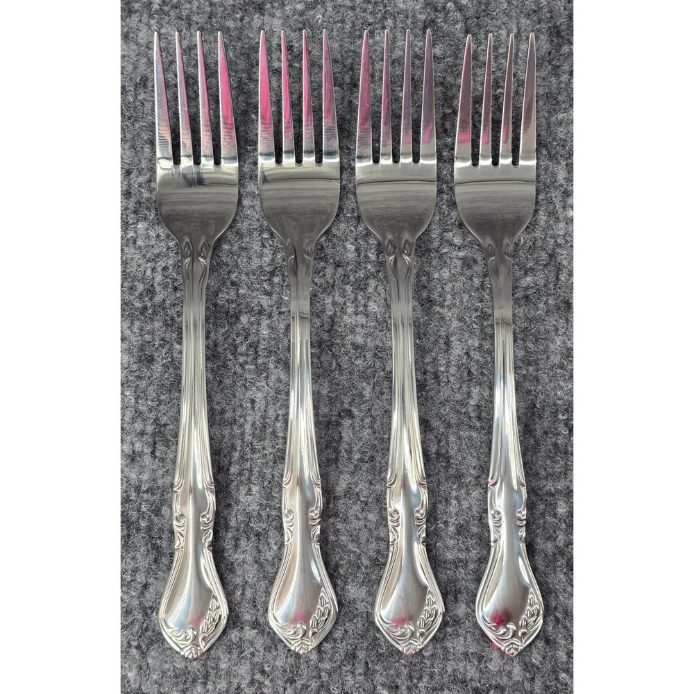 4 Reed & Barton "Rose Queen" Dinner Forks Floral Stainless Steel Flatware NEW